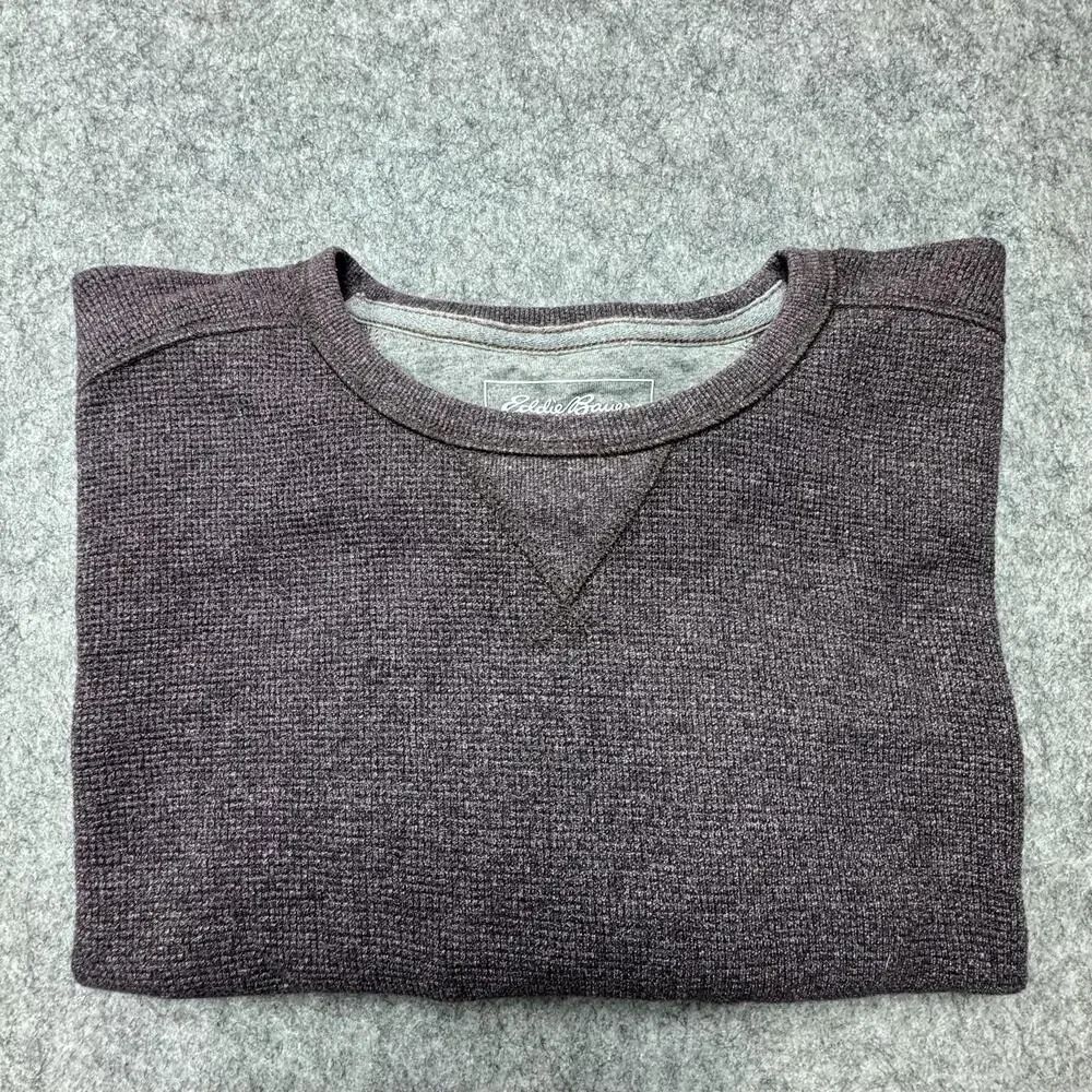 Eddie Bauer Sweater Mens XLT Gray Thermal Knit Crewneck Long Sleeve Pullover